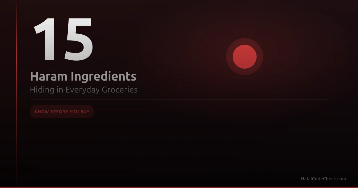 Supermarket ingredient labels with highlighted haram ingredients to watch for