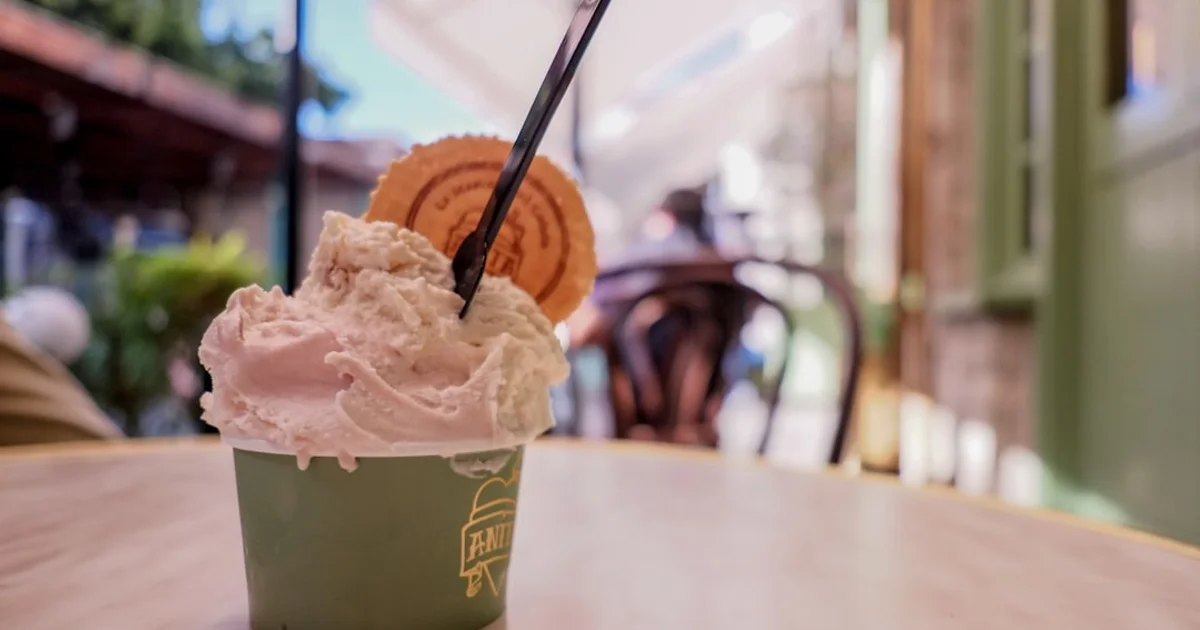 Italian gelato scoops in colourful flavours in a gelateria display