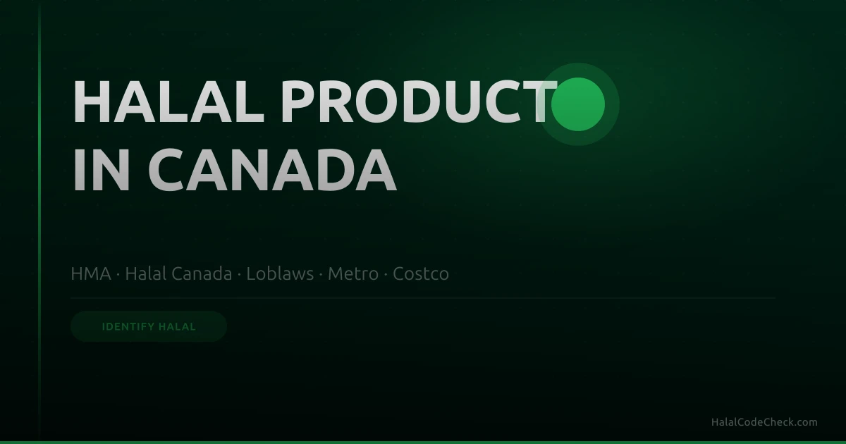 Canadian shopper checking a bilingual food label in a Loblaws aisle — HMA halal logo guide