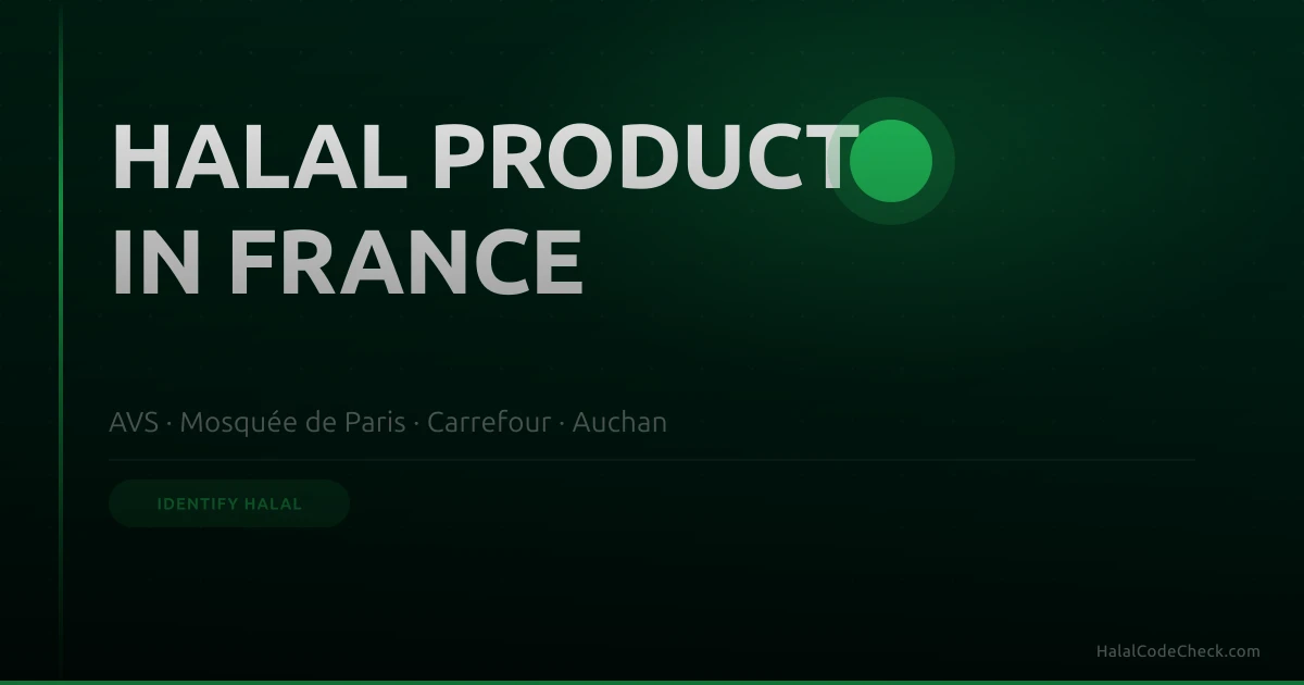 Shopper checking a French food label for halal status — AVS and Mosquée de Paris logo guide
