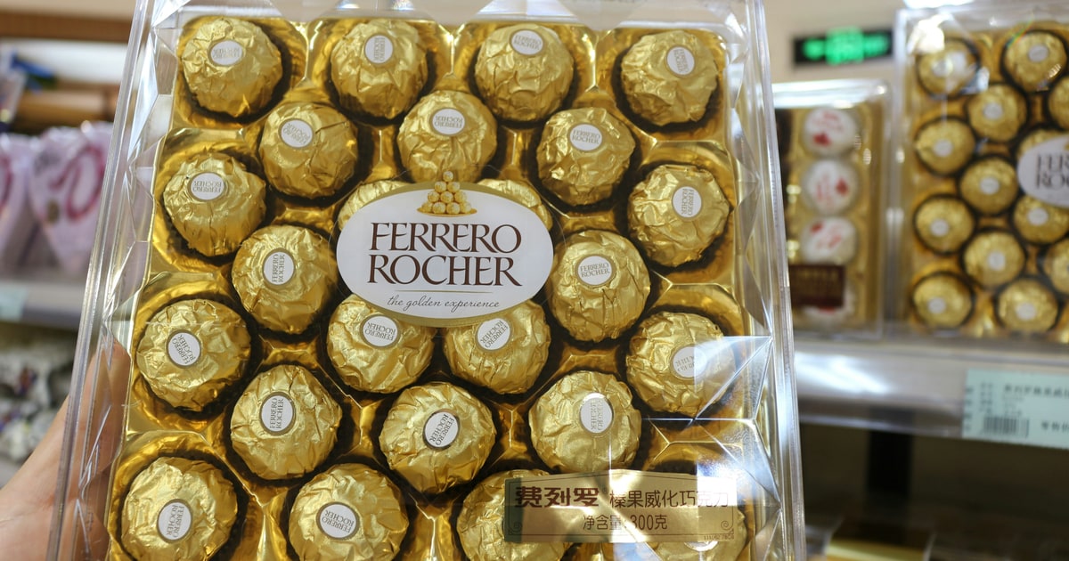 Gold-wrapped Ferrero Rocher chocolates arranged on a box