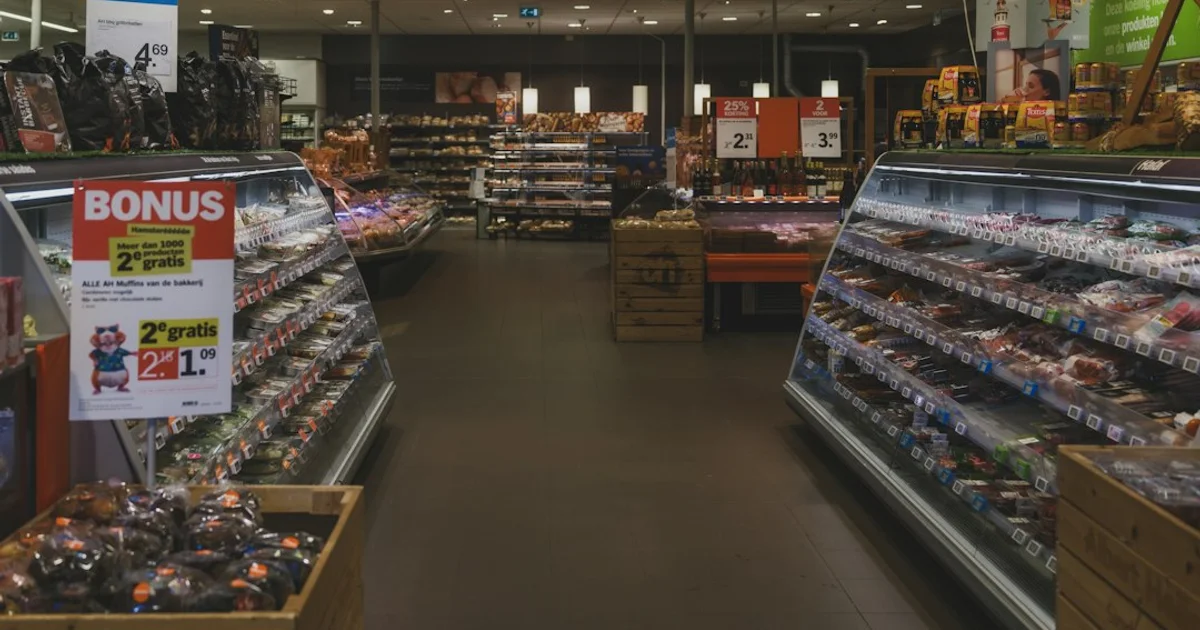 Butcher counter with packed steaks and patties in a supermarket chiller — Jaya Grocer's JS Meats range and its JAKIM halal certification