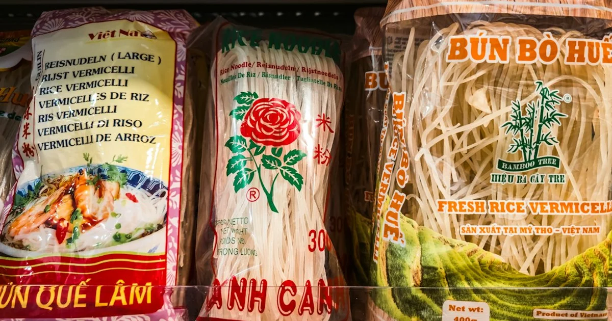 Vietnamese rice noodles, coffee and sauces on a supermarket shelf — which Vietnamese halal certifiers JAKIM recognises for products sold in Malaysia