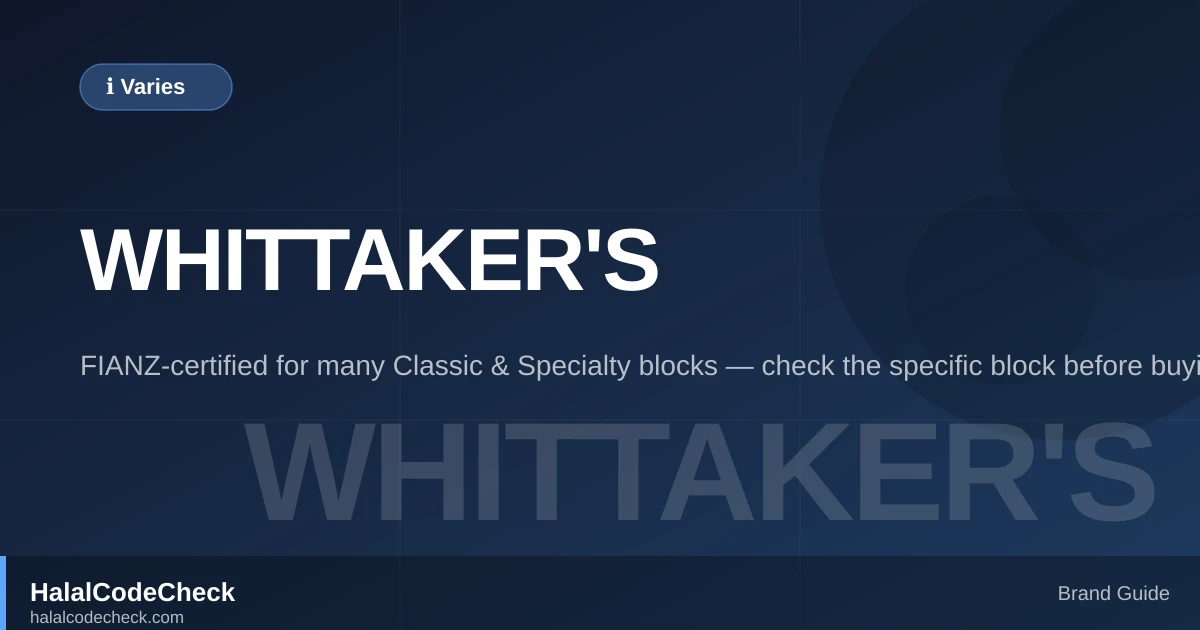 Is Whittaker's Chocolate Halal? — HalalCodeCheck Brand Guide